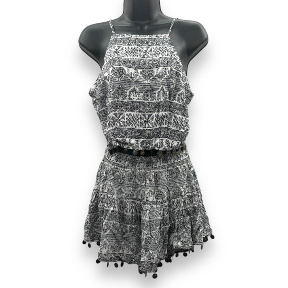 LF Millau‎ Black & White Printed Embellished Coin Pom Tank & Shorts Set Size M